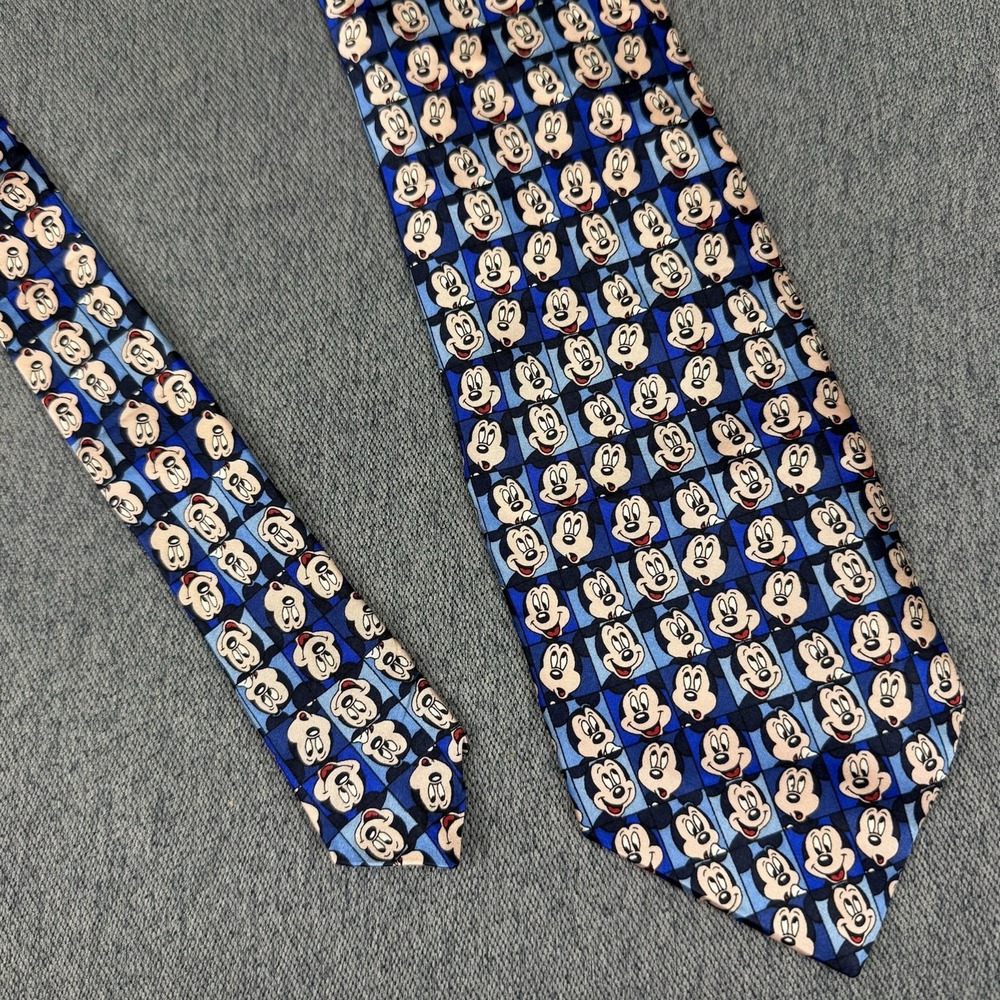 Vintage Walt Disney World Parks Tie Silk Epcot Mickey Mouse Blue 3.75 55"